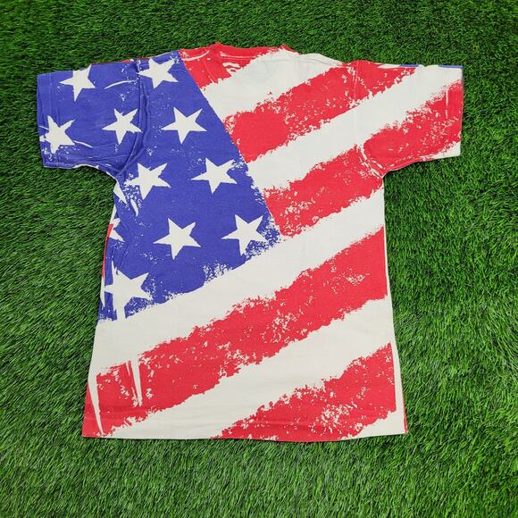 Vintage 80s American Flag AOP Shirt Womens Medium 18x26 USA - Picture 2 of 13